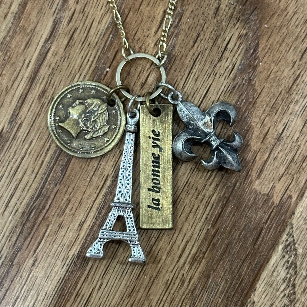 Paris, France Gold and Silver Charm Necklace